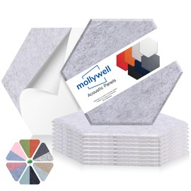 Mollywell Hexagon Acoustic Panels, High Density, Soundproofing, Decorative Noise Reduction Felt Wall Tiles for Ceilings, Home Office & Gaming Room (Silver Gray), 14x12x0.4 Inch