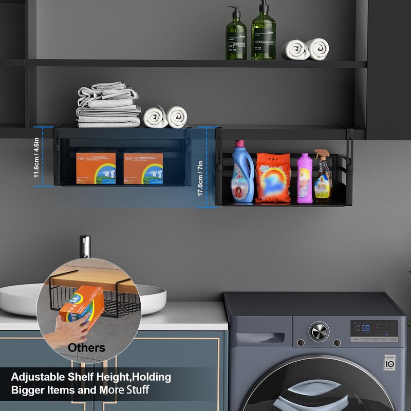 AmonHouseware 2 Pack Under Shelf Basket Organizers,Adjustable Hanging Under Cabinet