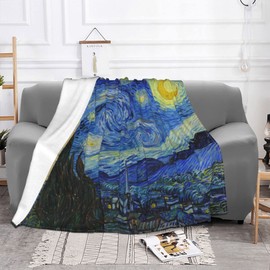 Van Gogh Starry Night Soft Blanket All Season Fuzzy Throw Warm Lightweight Blanket Flannel Blankets Fleece Throws for Bed Sofa Couch Travel Home Living Room Decor 60"x50"