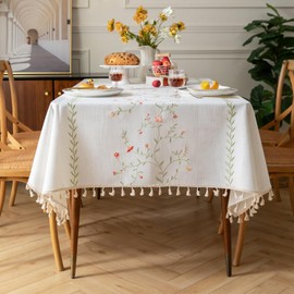 AIRCOWRIE Cotton Linen Tablecloth for Rectangle Tables, Heavy Duty Wrinkle Free Water Resistant Washable Cloth Dining Table Cover for Kitchen and Outdoor Use(Red Hollyhock, 54”×78”, Rectangle)