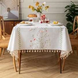 AIRCOWRIE Cotton Linen Tablecloth for Rectangle Tables, Heavy Duty Wrinkle Free Water Resistant Washable Cloth Dining Table Cover for Kitchen and Outdoor Use(Red Hollyhock, 54”×78”, Rectangle)