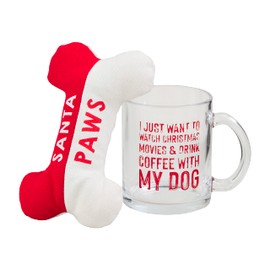 Mud Pie Christmas Dog Mug Set, Christmas Movies, bone 3 3/4" x 6" | mug 12 1/2 oz