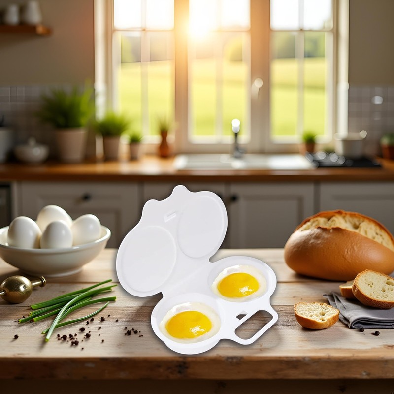 White Egg Poacher, Microwave Egg Boiler Poacher, 2 Cavity Nonstick