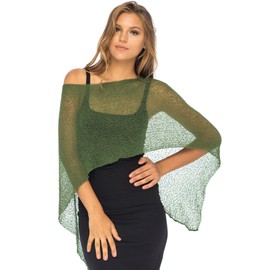 Back From Bali Womens Sheer Poncho Shrug Bolero, Lightweight Summer Shrug Pullover Sweater Hunter Green