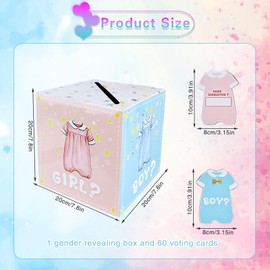 WVD Baby Gender Reveal Voting Box Set with 60 Ballot Cards, Baby Shower Decorations, Invitations, and Voting Games (Pink & Blue)