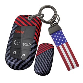 TECART Car Key Case Key Cover Fits Jeep Cherokee Compass Renegade Dodge RAM 1500 Challenger Chrysler 200 Fiat Key Protection Key Ring Accessories Key Ring, A black/red
