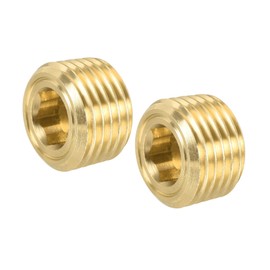 sourcing map Brass Pipe Plug 1/8 NPT Male Thread Hex Internal Head Socket Fitting for Water Air Fuel Pipeline Pack of 2