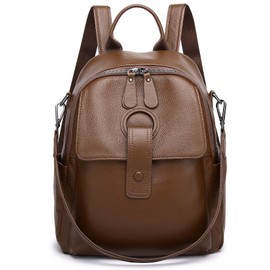 Wesccimo Genuine Leather Backpack Purse For Women Brown Real Soft Leather Travel Convertible Ladies Shoulder Bag