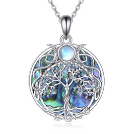 POPLYKE 925 Sterling Silver Good Luck Irish Celtic Knot Necklaces Pendant Necklaces Celtic Jewellery for Women, Sterling Silver, Moonstone