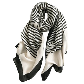 stylesilove Women Girls Elegant Striped Print Oblong Cotton Linen Scarf Lightweight Autumn Wrap Shawl (Beige)
