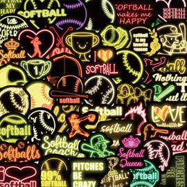 50PCS Neon Softball Stickers, Softball Stickers for Water Bottle, Softball Decor Supplies for Laptop Scrapbook, Softball Gifts