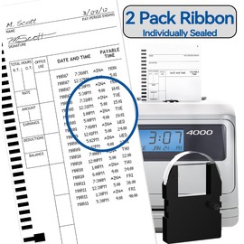 2 Pack Replacement for Pyramid 3500 4000 Time Clocks Ribbon, Replacement Ribbon for Pyramid 3000HD 3500 3700 4000 4000HD, 11.5ft Individually Sealed, Pre-Installed Ribbon Shield, 11.5ft (Black)