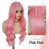 Fancy Hair Pink Long Wavy Wigs for Women Curly Middle