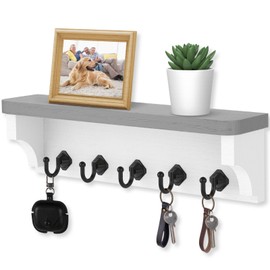 Nekon Key Holder for Wall, 11.8" x 3.5" x 2.8" Decorative Key Organizer with Floating Shelf, Wall Mount Key Rack with 5 Hooks (Gray)