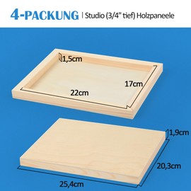 COOZEE Unfinished Birch Wood Canvas Panels Kit, 4 Pack of 8" x 10" Studio 3/4" Deep Cradle Boards for Casting Arts, Crafts, Painting and More