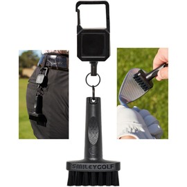 SMILEY GOLF Mini Golf Brush with Retractable Belt Clip - Carabiner Extends to 20-inches - Clips onto Belt Loop During Practice - Works on All Golf Bags - for Irons & Wedges - Golf Club Brush