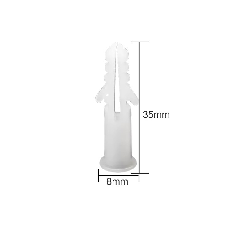 100 Pcs Wall Plugs, M8 x 35mm White Plastic Screw