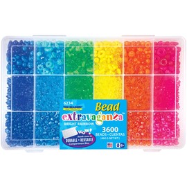 Bright Color Pony Beads Extravaganza Box - 3600 Pony Beads in Plastic Storage Container