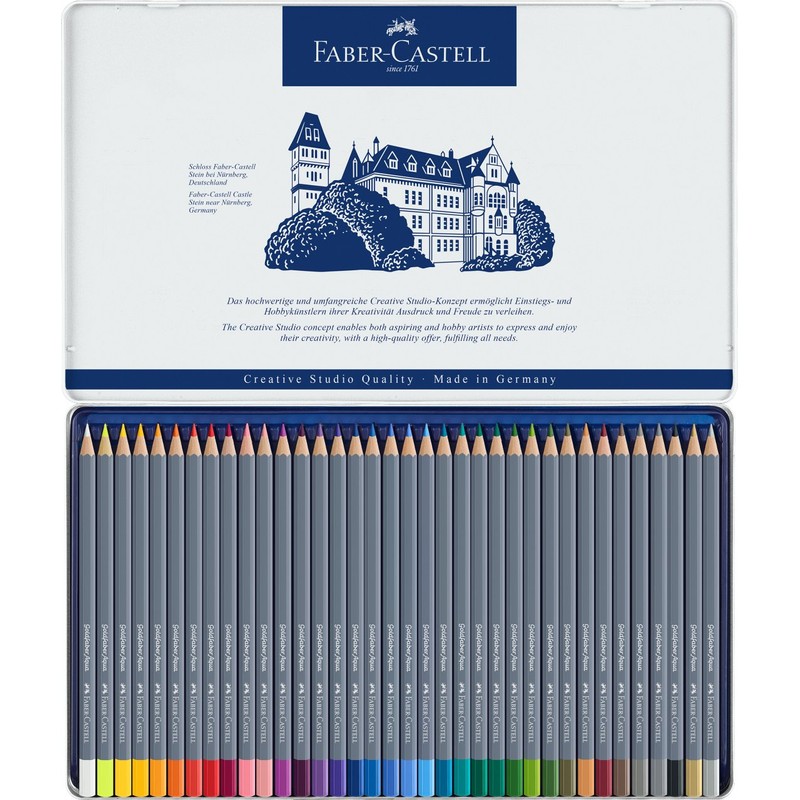 Faber-Castell 114636 - Aquarellstifte Goldfaber, 36-teiliges Buntstifte Set, bruchsicher, vollständig