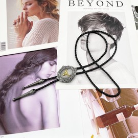 BRBAM Vintage Bicolor Animal Head Bolo Tie Necklace Cool Leather Western Cowboy Necktie Necklace (Cow)