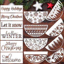 Christmas Stencils 12” Large Christmas Stencils for Crafts Reusable Christmas Stencil Holiday Drawing Templates for Door Hanger Porch Wreath Doormat Window Glass Decor(XMS Half R Stencil 03-14p)
