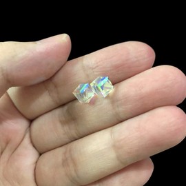 AMOR SPES Iridescent Color Change Crystal Square S925 Sterling Silver Stud Earrings Women Girl Gifts (Iridescent)