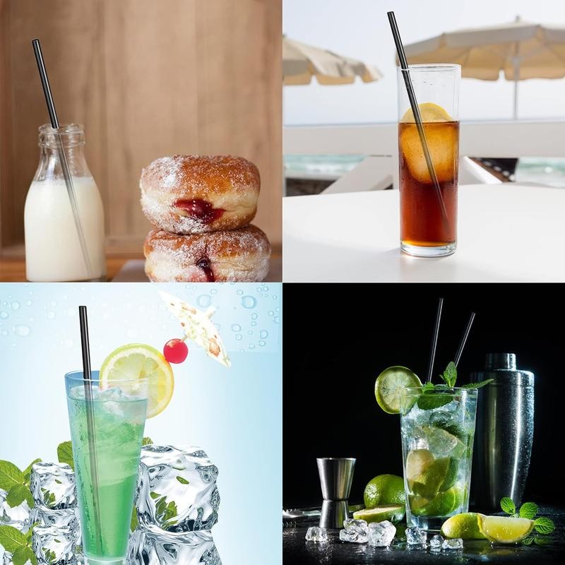 200 count Black Disposable Drinking Plastic Straws.(0.23'' diameter and 8.26"