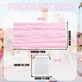Pink Table Runner, Cheesecloth Table Runner, 90 x 300 cmTable Runners for Dining Table Weddings and Parties Elegant Wrinkle Texture Design, Includes Drawstring Pouch Inches Table Decoration