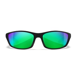 Wiley X P-17 Captivate Polarized Sunglasses, Safety Glasses for Men and Women, UV Eye Protection for Shooting, Fishing, Biking, and Extreme Sports, Gloss Black Frames, Emerald Mirror Tinted Lenses
