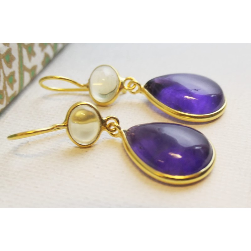 Citrine and Amethyst Gold Plated Sterling Silver Earrings