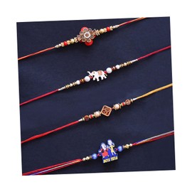 Natali Traders Family Rakhi Set of 4 | Rakhi for Brother Bhabhi and Kid | Traditional Rakhi Combo | Raksha Bandhan Rakhi with Roli Chawal Pack, Free Size, Cotton