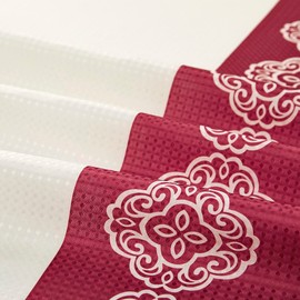 Burgundy Cream Color Dotted Fabric Shower Curtain with 12 Roller Hooks Included - 71 x 72 Inch size, Medallion Print Water Repellent Shower Curtains for Modern Bathroom (Burgundy)