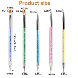 Nagelpinsel, 5 Stück Nagelpinsel, Nail Art Pinsel-Set, Doppelkopfpinsel, mit Griff mit Strass und Nylonborsten, Liner Malerei Pinsel Set für DIY Zeichnung Dekorationen