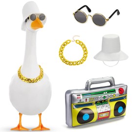 Chicingyou Porch Goose Outfit with Sunglasses for 23'' Porch Statue 80s/90s Goose Outfit with Chain Boom Box Hat(White)