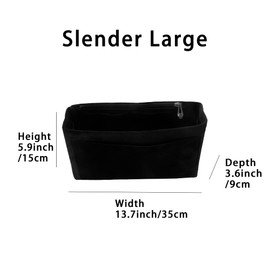 Purse Organizer Insert Suede Bag Organizer Handbag Tote Shaper Suede Material Soft and Non-Damage (Black, Slim, Large)