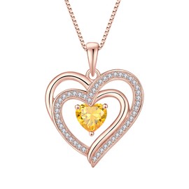 Inpasne Rose Gold Love Heart Necklace for women 925 Sterling Silver Citrine Necklace November Birthstone Jewelry Gift for Women Her Mom Wife Girlfriend Daughter Sister