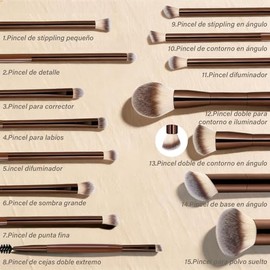 KIROGILY Brochas para Maquillaje, 15 Set de Brochas para Maquillaje, Brochas Suaves, Profesional Brocha para Base de Maquillaje, Mango Resistente y du