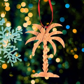 Palm Tree Ornament (3.25”) – Olive Wood Christmas Ornament Decoration for Christmas Tree – Hanging Palm Tree Decor – Fair Trade Handmade Ornaments - Small Christmas Tree Ornaments