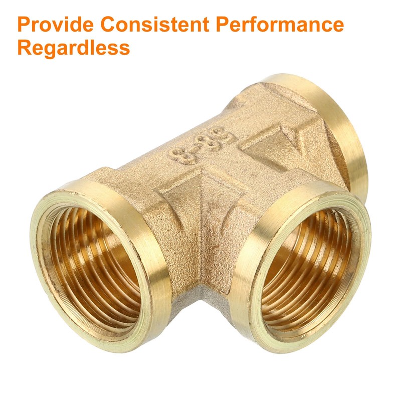 sourcing map Brass Tee Pipe Fitting, G1/2" x G1/2" x