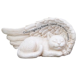 Napco 11147 Small Sleeping Cat in Angel's Wing Garden Statue with Inscription, 8 x 4