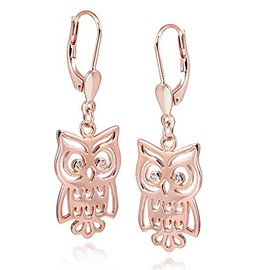 MATERIA by Matthias Wagner Owl Earrings 925 Silver Women's Zirconia Earrings Rhodium-Plated Gold-Plated, Cubic Zirconia Sterling Silver, Cubic Zirconia