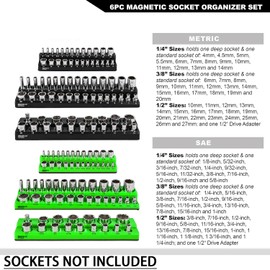 Magnetic Socket Organizer Set 12Pcs, Magnetic Socket Holder, 1/4", 3/8", 1/2" Drive Metric SAE Standard & Deep Sockets Magnetic Socket Trays(Socket not Included)