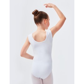 tanzmuster Cora Girls' Sleeveless Ballet Leotard, Made of Soft Cotton Material with Lace Insert at the Front for Children's Ballet, White