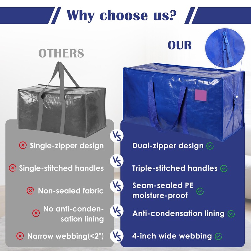6 Pack Extra Large Heavy Duty Moving Bags with Reinforced