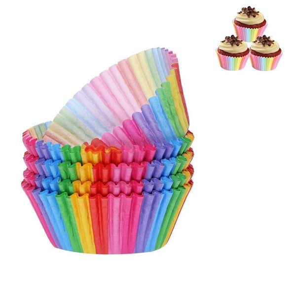 Pack of 100 Muffin Baking Moulds, Cupcake Wrapper, Rainbow Paper Cases, Liners, Muffin Cases for Dessert Baking, Birthday Wedding Party