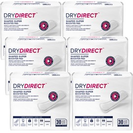 Dry Direct Shaped Super Incontinence Booster Pads, Adds 4 Cups Extra Absorbency to Adult Diapers, Super Soft, Adhesive Strip Backing, Unisex (Case of 180 Pads)