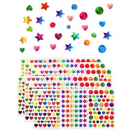 2052 pcs Foil Star Round Heart Metallic Stickers 36 Sheets Small Stickers for Reward, Sparkly Holographic Stickers for Behavior Chart, Student Planner Chart DIY (2052 pcs(Star+Round+Heart))