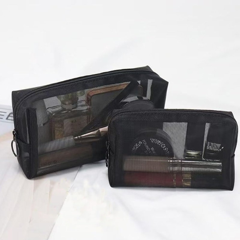 LOYELEY Mesh Makeup Pouch, Set of 2, M, L, Double