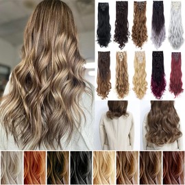 7 Pcs 16 Clips Hair Extensions Long Wavy Curly Straight Synthetic Hairpiece Thick Double Weft Clip in Women Hair