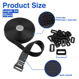 Velcro Tape 5 m x 2 cm Velcro Strap with 25 Buckles Velcro Adjustable Cable Ties, Can be Cut to Size and Reusable for Cable Ropes Hoses Extra Strong Velcro Cable Ties (5 m x 2 cm (Black))